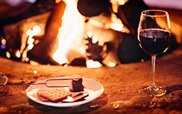 toasting marshmallows by the fire and wine